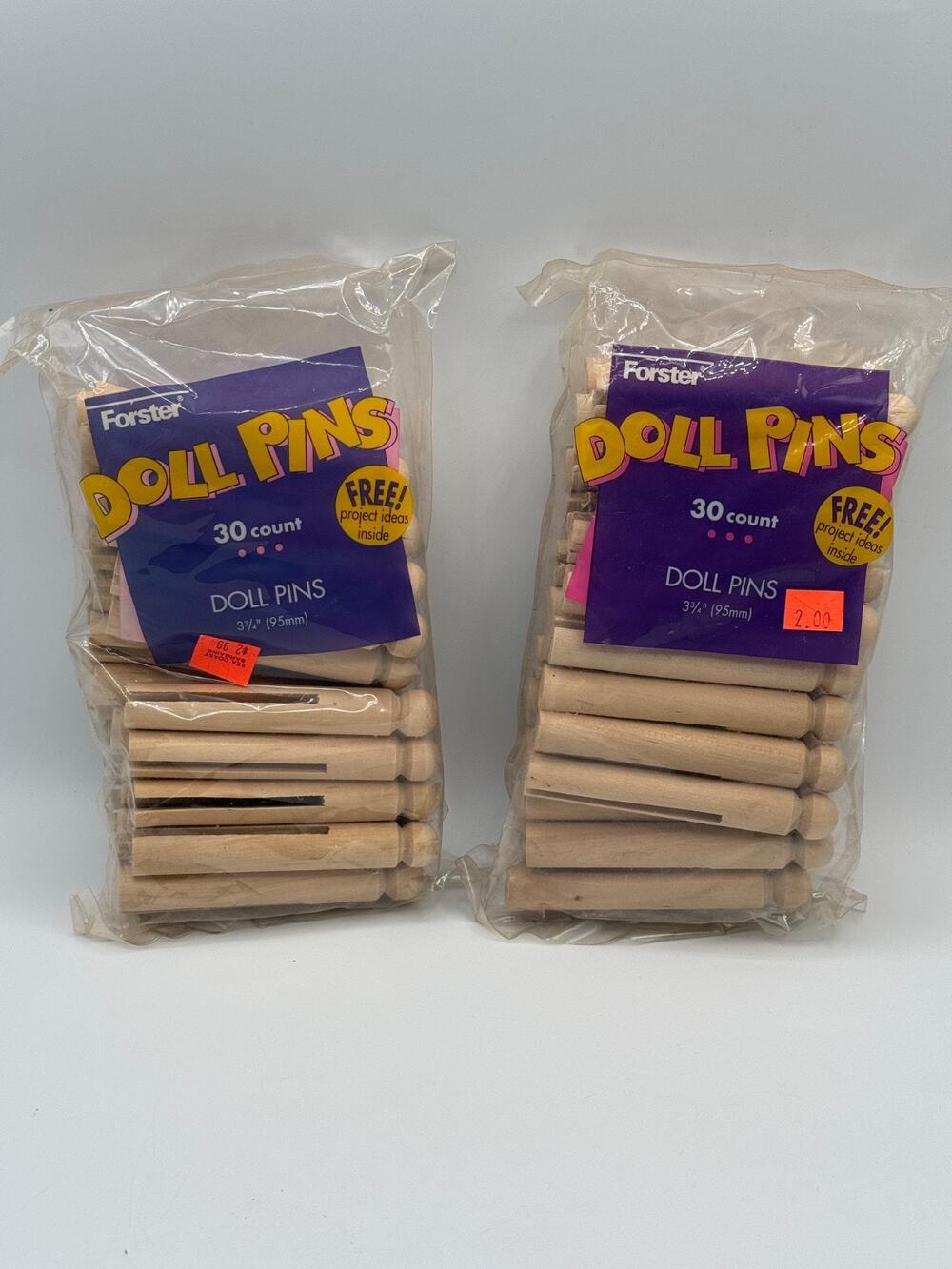 Forster Doll Pins 3-3/4" Wood Craft Clothespins 30 Count NOS Lot of 2 60 Total